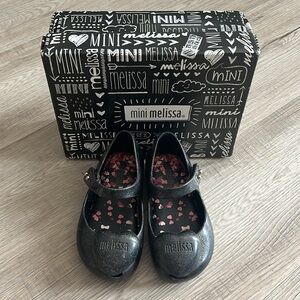 Mini Melissa Toddler 7 baby heart black sparkle glitter mary jane style dressy